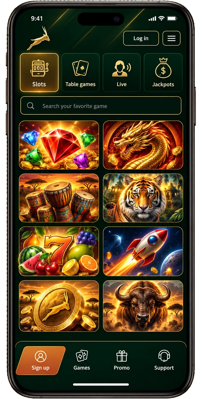 Springbok Casino slots lobby on a phone