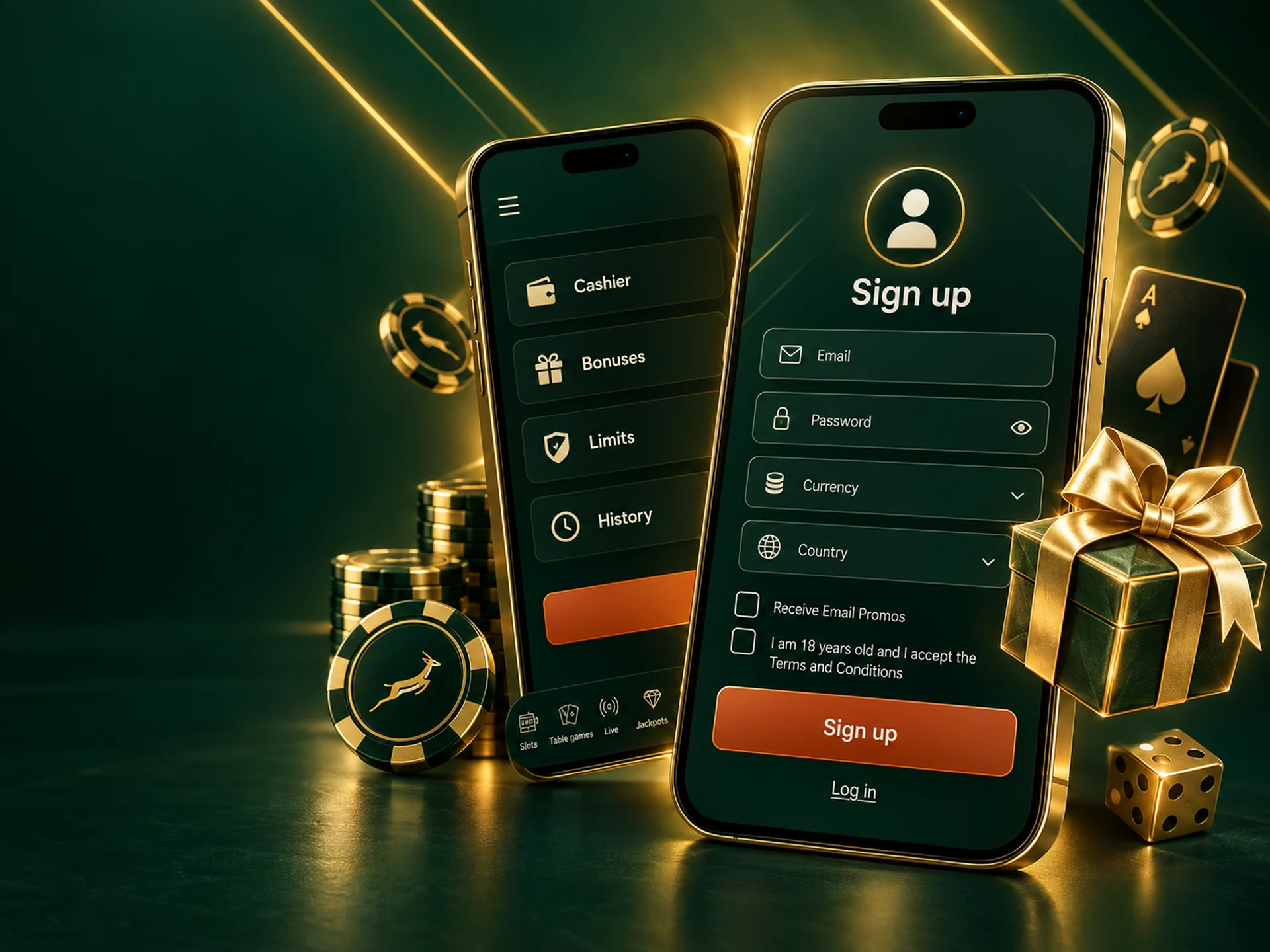 Sign-up form open on a phone with the fields for email and password