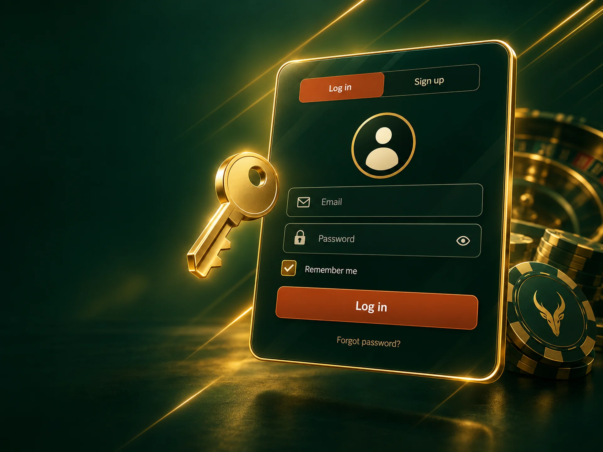 Login window with email and password fields on a dark green background